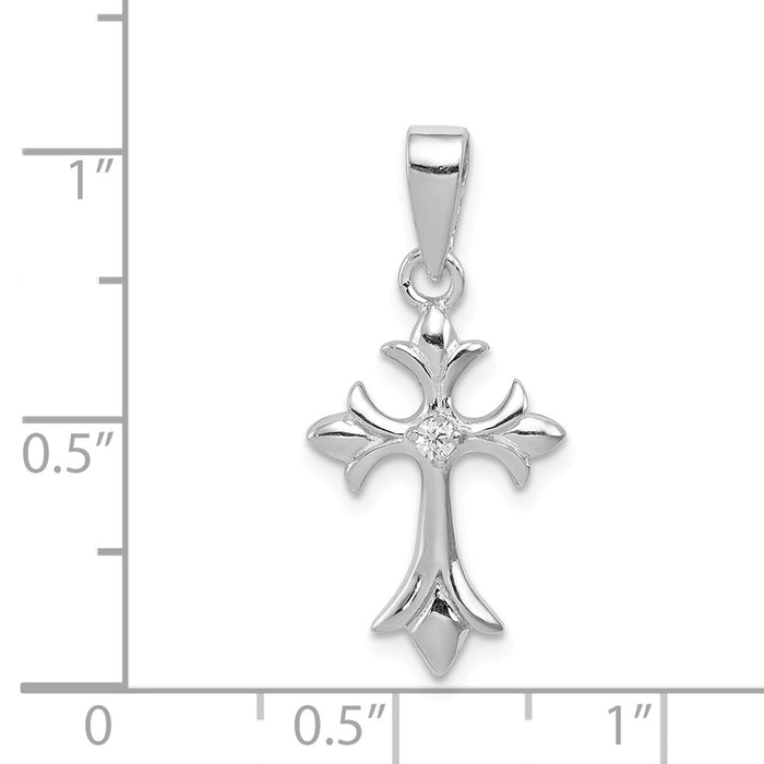 Million Charms 925 Sterling Silver Rhodium-Plated (Cubic Zirconia) CZ Relgious Cross Pendant