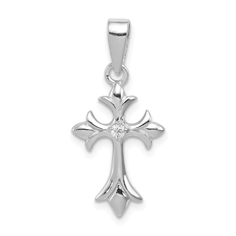 Million Charms 925 Sterling Silver Rhodium-Plated (Cubic Zirconia) CZ Relgious Cross Pendant