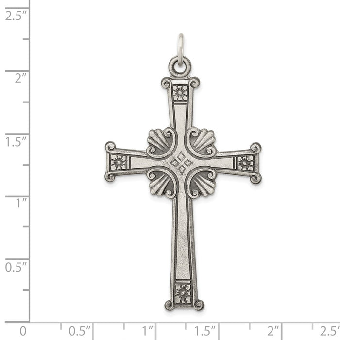 Million Charms 925 Sterling Silver Antiqued, Textured, Brushed Relgious Cross Pendant