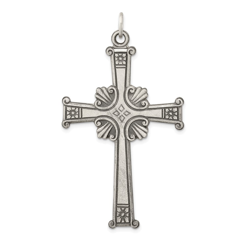 Million Charms 925 Sterling Silver Antiqued, Textured, Brushed Relgious Cross Pendant