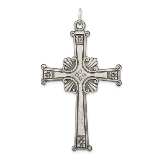 Million Charms 925 Sterling Silver Antiqued, Textured, Brushed Relgious Cross Pendant