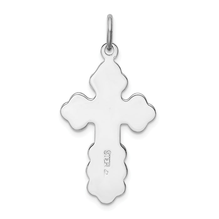 Million Charms 925 Sterling Silver Rhodium-Plated Eastern Orthodox Blue Enamel Relgious Cross Pendant