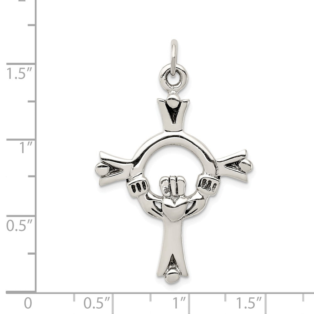 Million Charms 925 Sterling Silver Antiqued Claddagh Relgious Cross Charm
