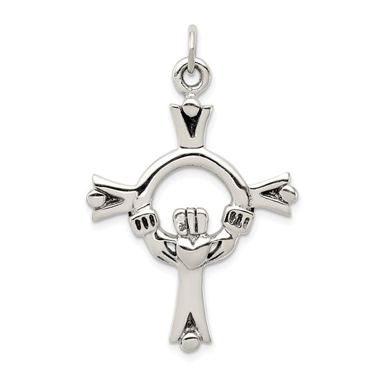 Million Charms 925 Sterling Silver Antiqued Claddagh Relgious Cross Charm