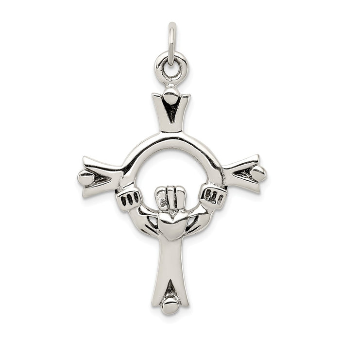 Million Charms 925 Sterling Silver Antiqued Claddagh Relgious Cross Charm