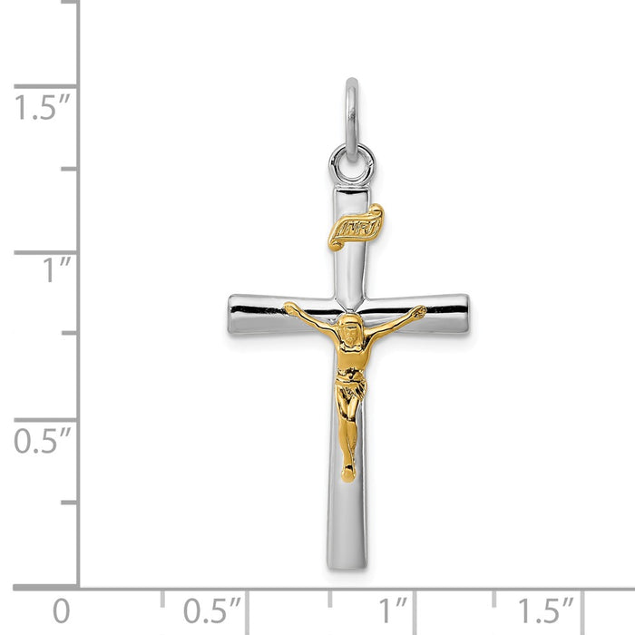 Million Charms 925 Sterling Silver Rhodium-Plated & 18K Gold-Plated Inri Relgious Crucifix Charm