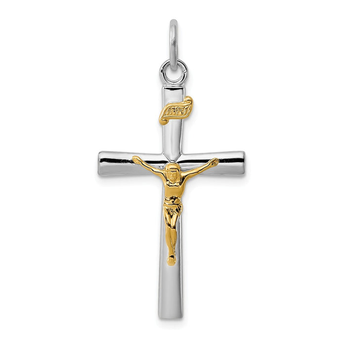 Million Charms 925 Sterling Silver Rhodium-Plated & 18K Gold-Plated Inri Relgious Crucifix Charm