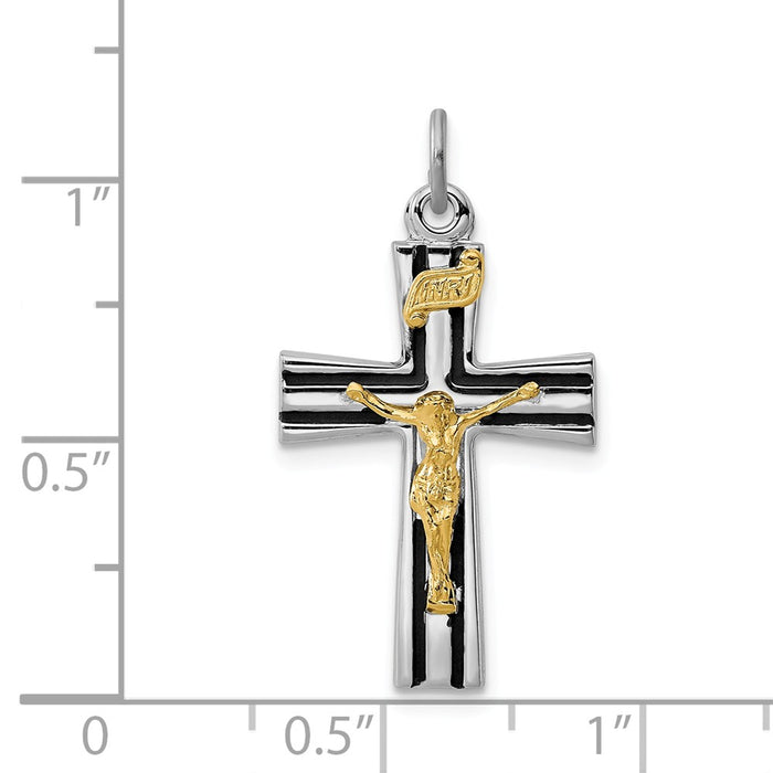 Million Charms 925 Sterling Silver Rhodium-Plated Gold-Tone Inri Relgious Crucifix Charm