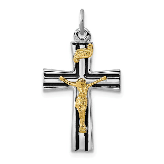 Million Charms 925 Sterling Silver Rhodium-Plated Gold-Tone Inri Relgious Crucifix Charm