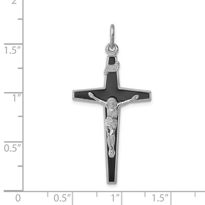 Million Charms 925 Sterling Silver Rhodium-Plated Enameled Relgious Crucifix Pendant