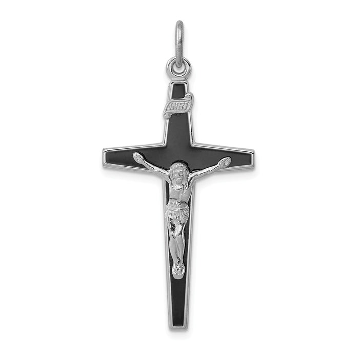 Million Charms 925 Sterling Silver Rhodium-Plated Enameled Relgious Crucifix Pendant