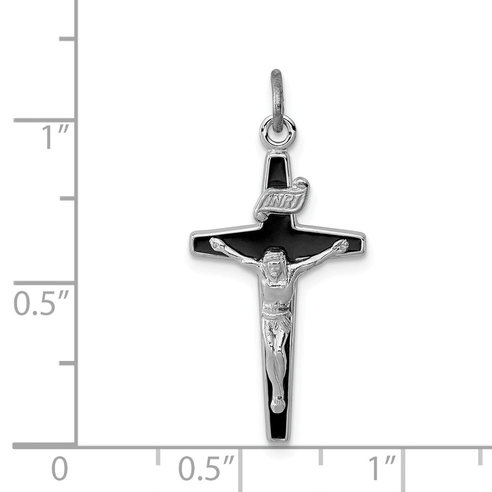 Million Charms 925 Sterling Silver Rhodium-Plated Enameled Relgious Crucifix Charm