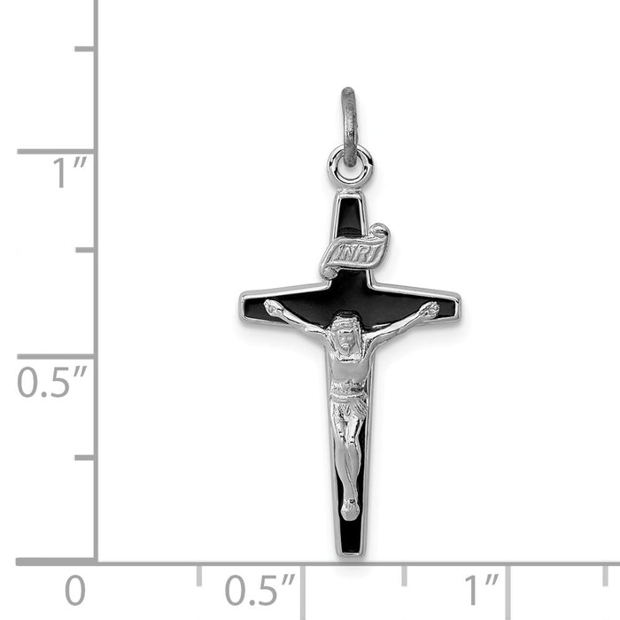 Million Charms 925 Sterling Silver Rhodium-Plated Enameled Relgious Crucifix Charm