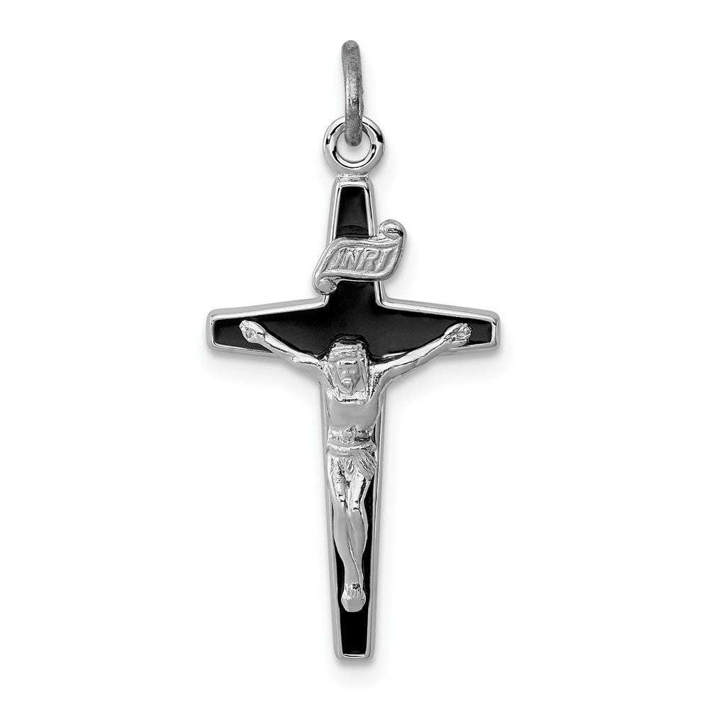 Million Charms 925 Sterling Silver Rhodium-Plated Enameled Relgious Crucifix Charm