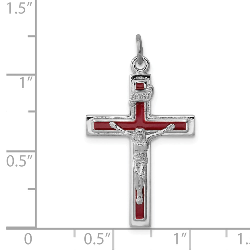 Million Charms 925 Sterling Silver Rhodium-Plated Enameled Relgious Crucifix Pendant