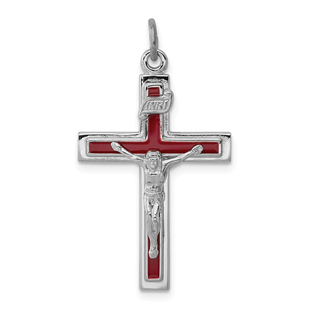 Million Charms 925 Sterling Silver Rhodium-Plated Enameled Relgious Crucifix Pendant
