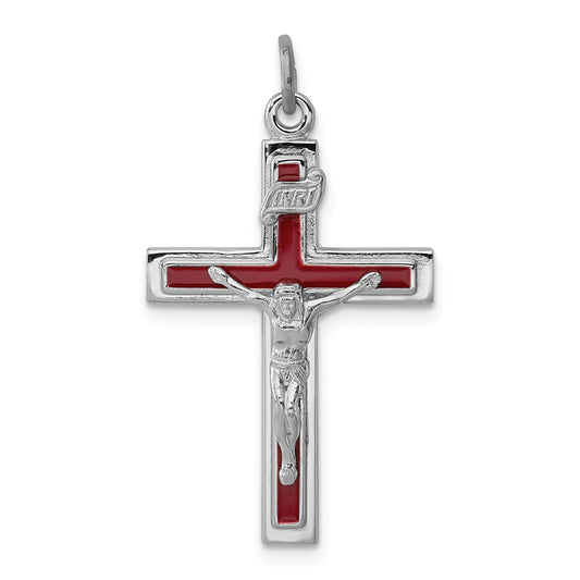 Million Charms 925 Sterling Silver Rhodium-Plated Enameled Relgious Crucifix Pendant