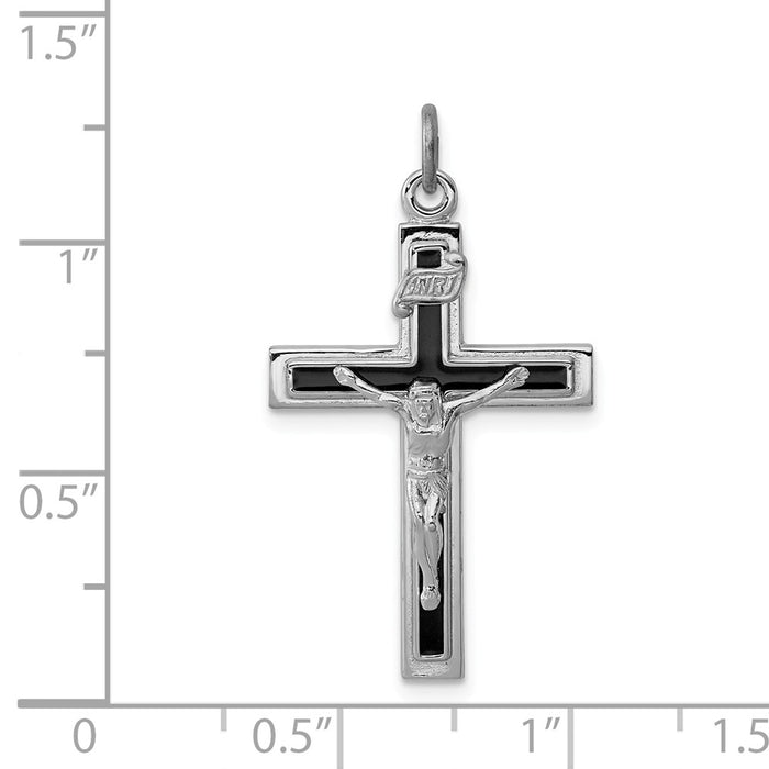 Million Charms 925 Sterling Silver Rhodium-Plated Enameled Relgious Crucifix Pendant