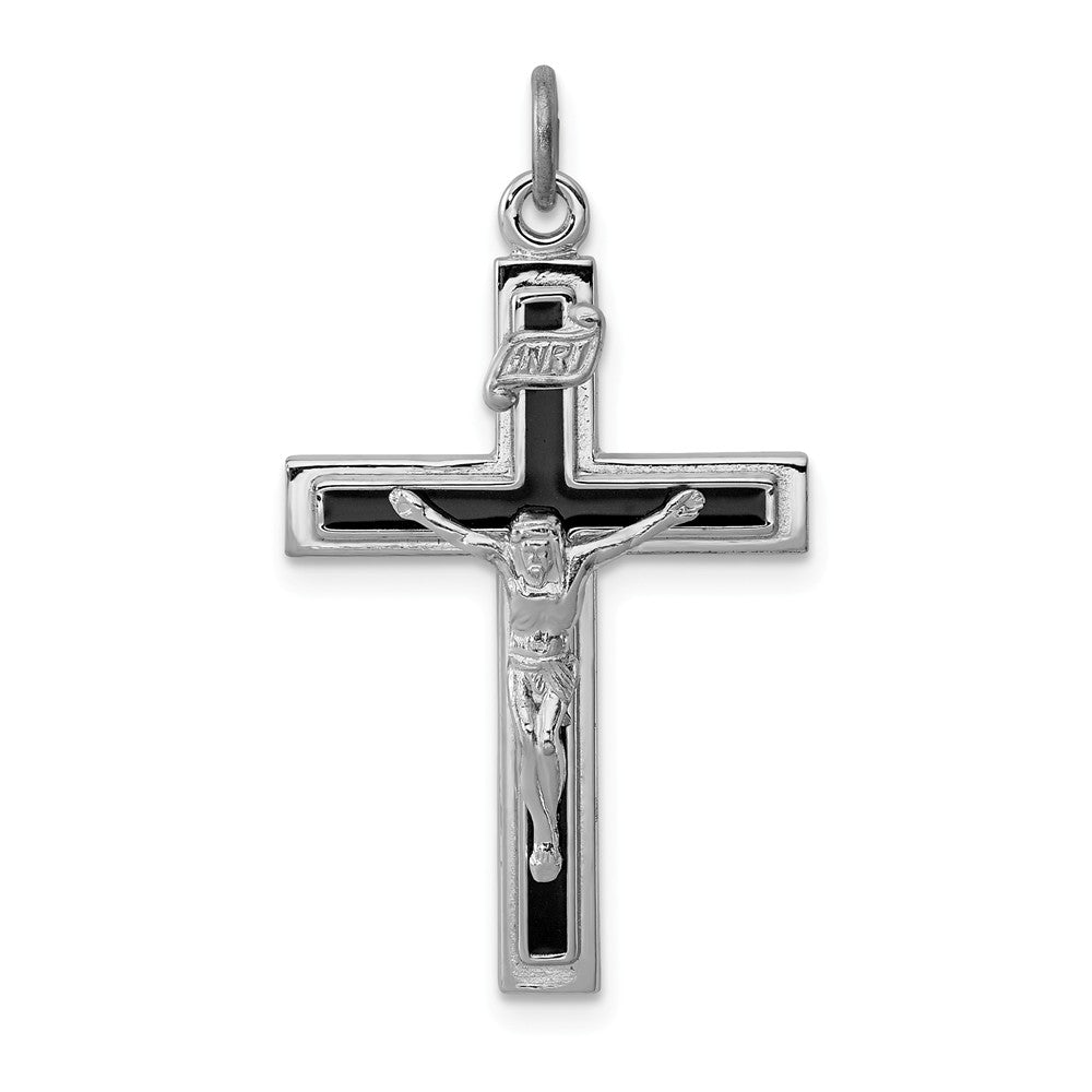 Million Charms 925 Sterling Silver Rhodium-Plated Enameled Relgious Crucifix Pendant