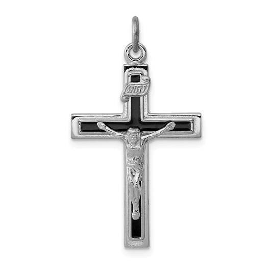 Million Charms 925 Sterling Silver Rhodium-Plated Enameled Relgious Crucifix Pendant