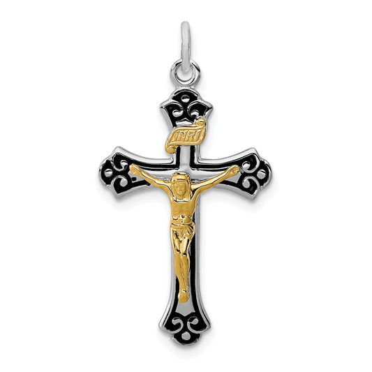 Million Charms 925 Sterling Silver Rhodium-Plated & Vermeil Relgious Crucifix Pendant