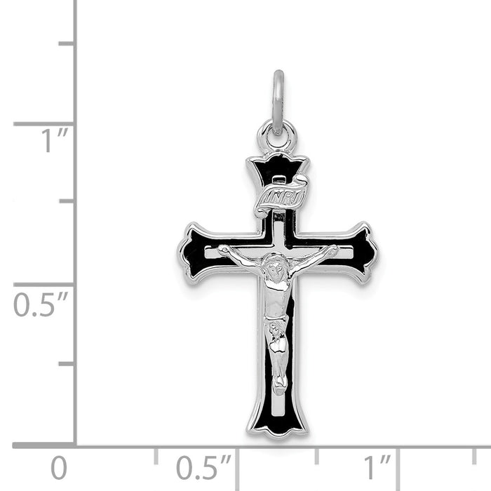 Million Charms 925 Sterling Silver Rhodium-Plated Enameled Inri Relgious Crucifix Charm