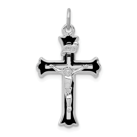 Million Charms 925 Sterling Silver Rhodium-Plated Enameled Inri Relgious Crucifix Charm