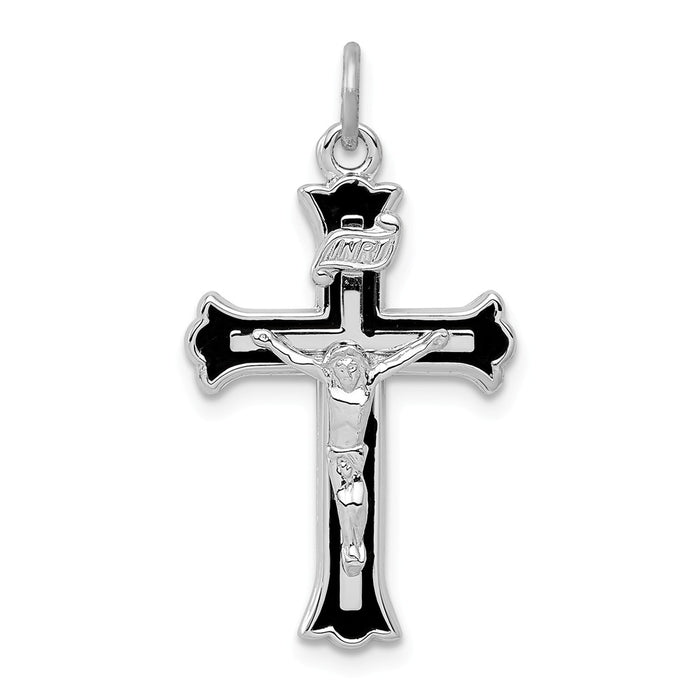 Million Charms 925 Sterling Silver Rhodium-Plated Enameled Inri Relgious Crucifix Charm