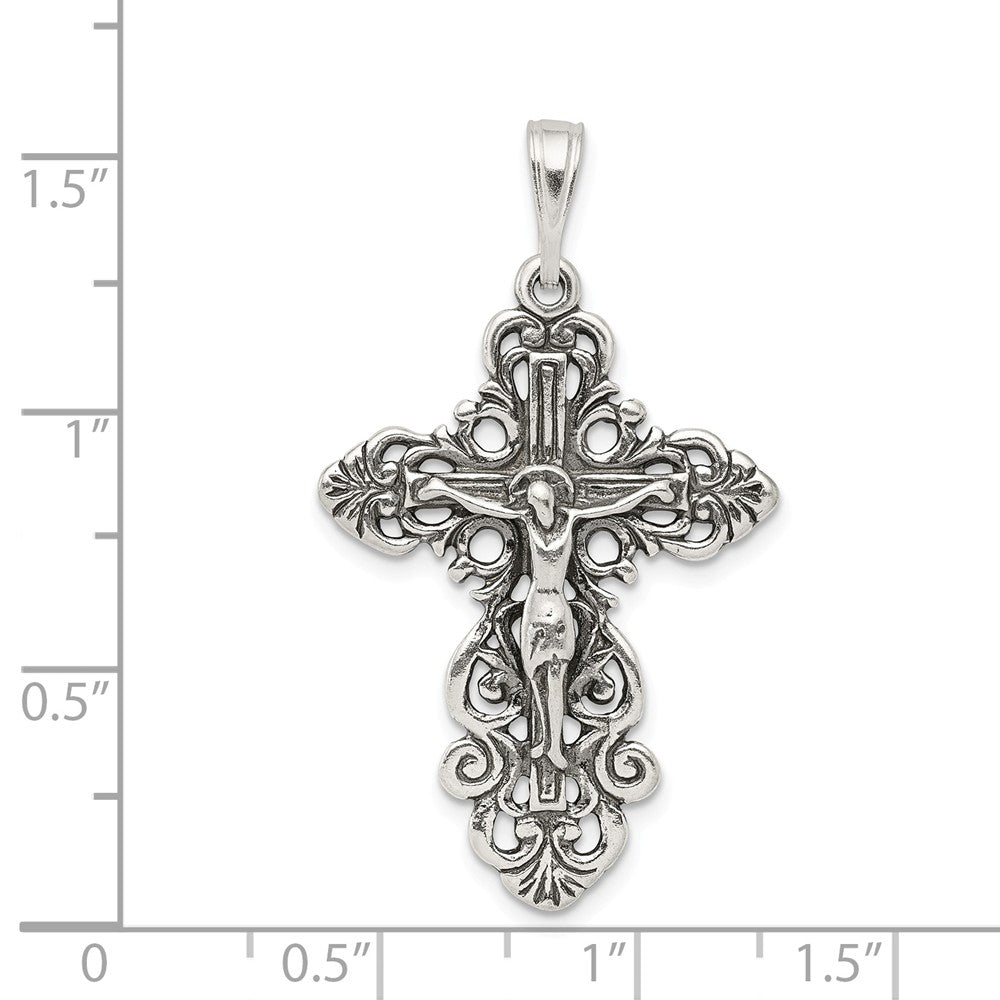 Million Charms 925 Sterling Silver Antiqued Relgious Crucifix Pendant