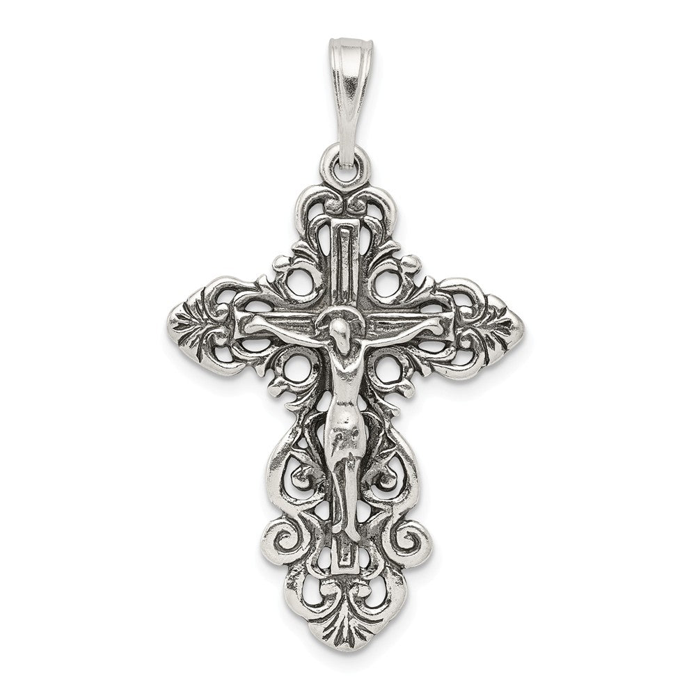 Million Charms 925 Sterling Silver Antiqued Relgious Crucifix Pendant