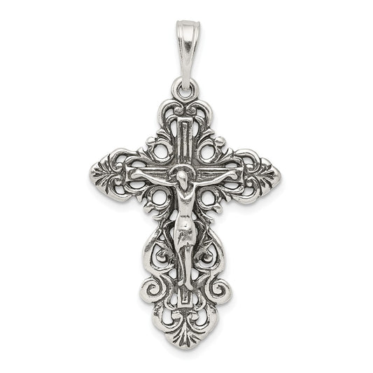 Million Charms 925 Sterling Silver Antiqued Relgious Crucifix Pendant