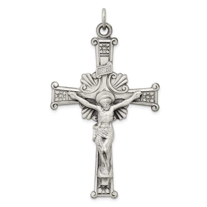 Million Charms 925 Sterling Silver Antiqued Inri Relgious Crucifix Pendant