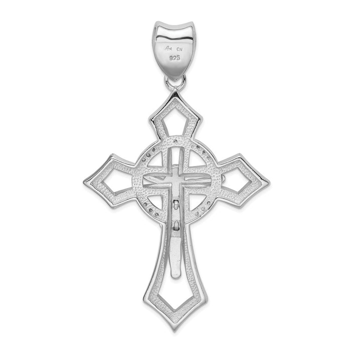 Million Charms 925 Sterling Silver Rhodium-Plated (Cubic Zirconia) CZ Relgious Crucifix Pendant