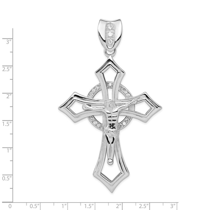 Million Charms 925 Sterling Silver Rhodium-Plated (Cubic Zirconia) CZ Relgious Crucifix Pendant