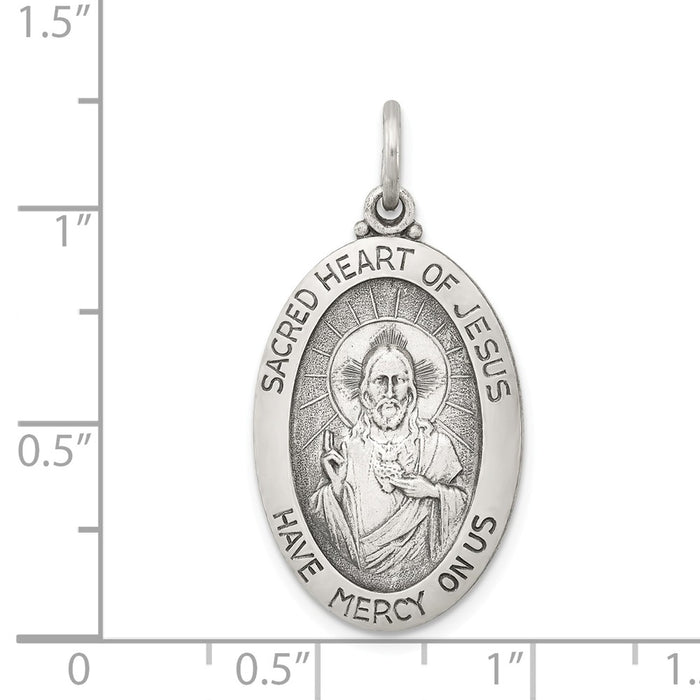 Million Charms 925 Sterling Silver Antiqued Sacred Heart Of Jesus Medal