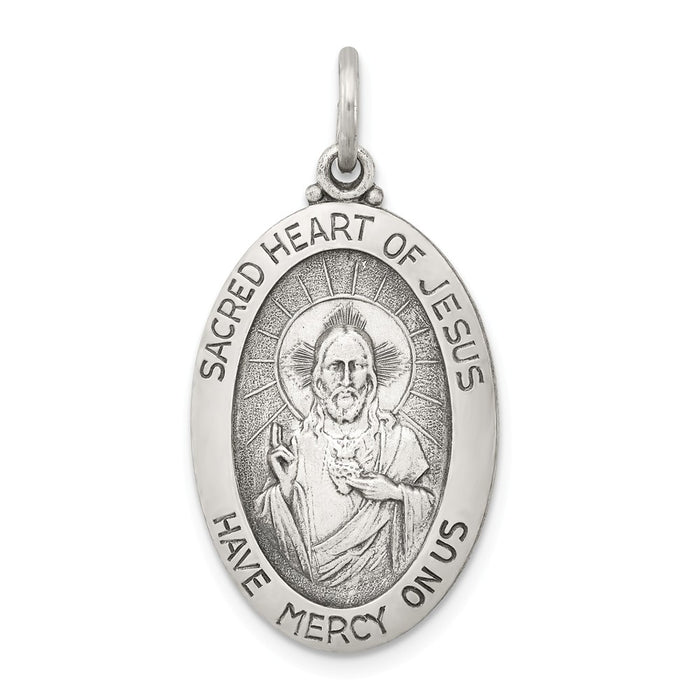 Million Charms 925 Sterling Silver Antiqued Sacred Heart Of Jesus Medal