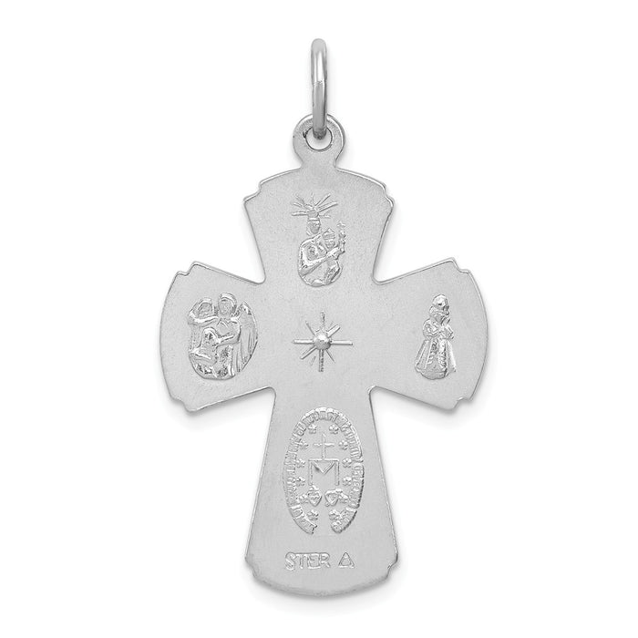 Million Charms 925 Sterling Silver Rhodium-Plated Satin Relgious Cross Pendant