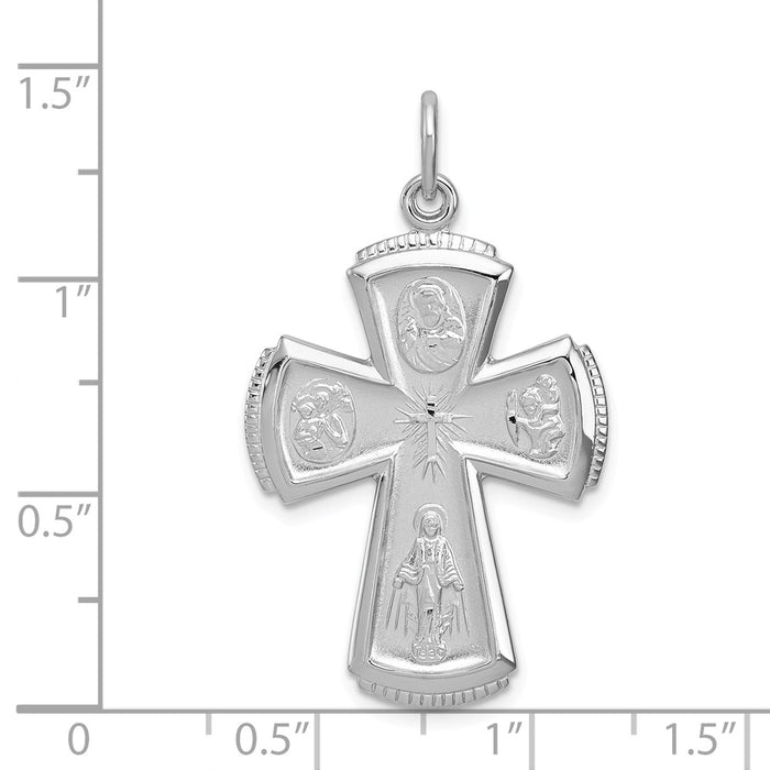 Million Charms 925 Sterling Silver Rhodium-Plated Satin Relgious Cross Pendant