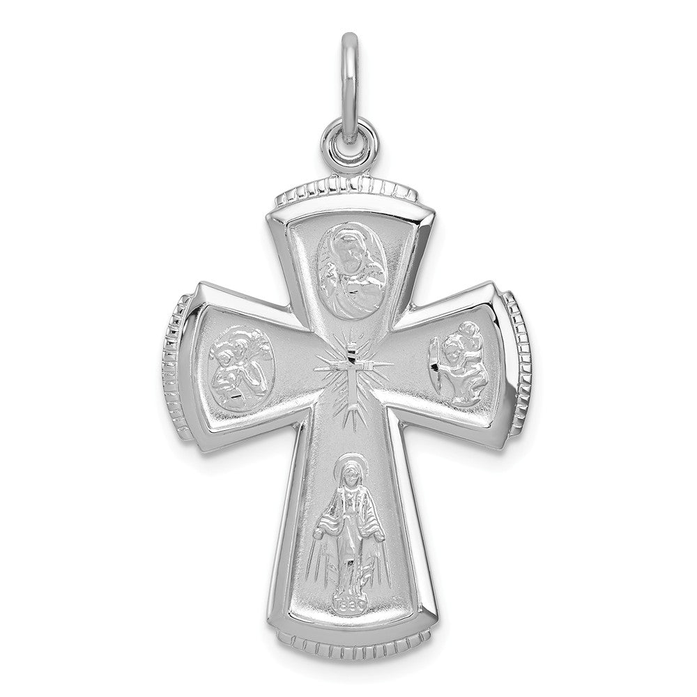Million Charms 925 Sterling Silver Rhodium-Plated Satin Relgious Cross Pendant