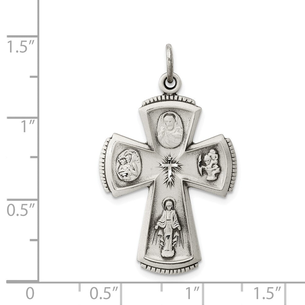 Million Charms 925 Sterling Silver Antiqued Relgious Cross Pendant