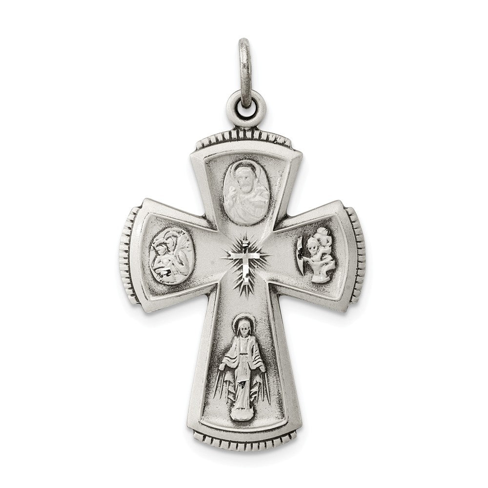 Million Charms 925 Sterling Silver Antiqued Relgious Cross Pendant
