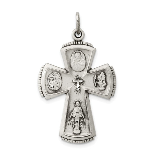 Million Charms 925 Sterling Silver Antiqued Relgious Cross Pendant