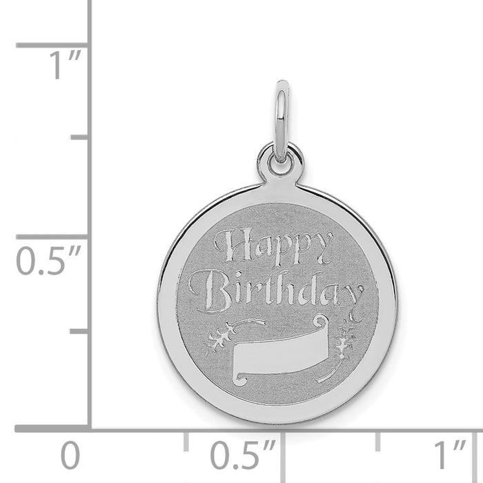 Million Charms 925 Sterling Silver Rhodium-Plated Happy Birthday Disc Charm