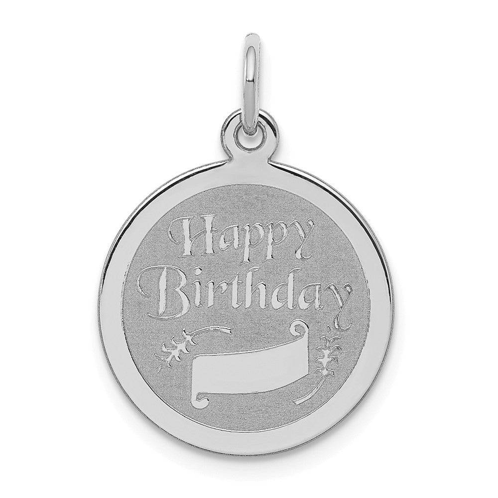 Million Charms 925 Sterling Silver Rhodium-Plated Happy Birthday Disc Charm