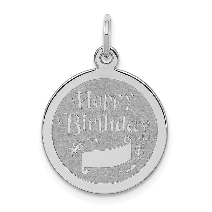 Million Charms 925 Sterling Silver Rhodium-Plated Happy Birthday Disc Charm