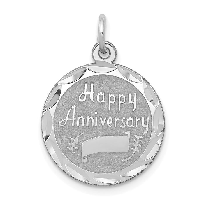 Million Charms 925 Sterling Silver Rhodium-Plated Happy Anniversary Milestone Disc Charm