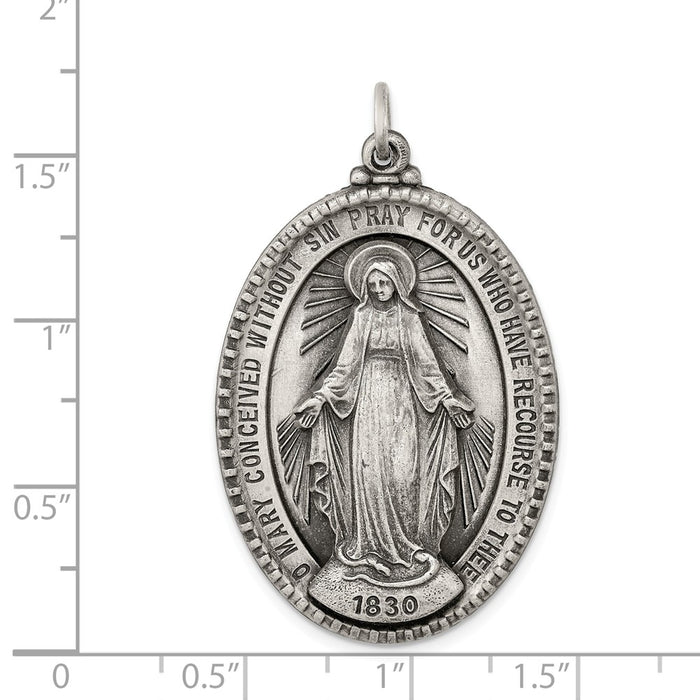 Million Charms 925 Sterling Silver Antiqued Religious Miraculous Medal