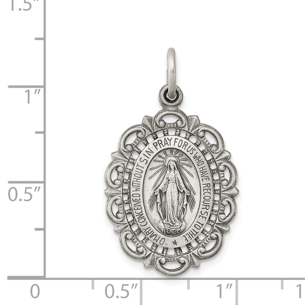 Million Charms 925 Sterling Silver Antiqued Religious Miraculous Medal