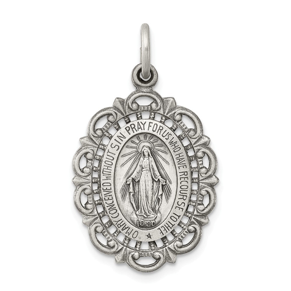 Million Charms 925 Sterling Silver Antiqued Religious Miraculous Medal