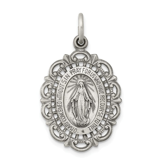 Million Charms 925 Sterling Silver Antiqued Religious Miraculous Medal